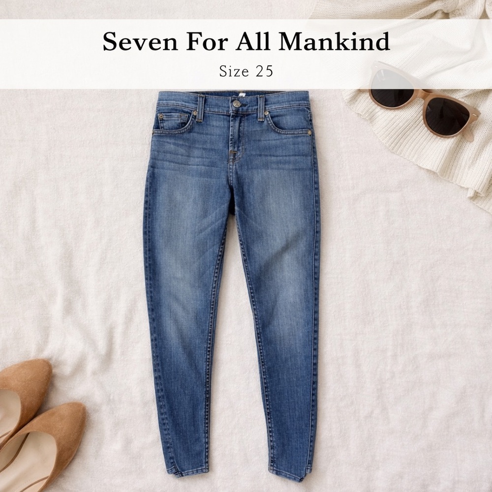 Seven For All Mankind Medium Wash Skinny Jeans Size 25 Good Condition